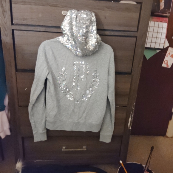 Victoria Secret PINK Gray Sequined Hooded Sweatshirt - RARE Y2K - Picture 7 of 15